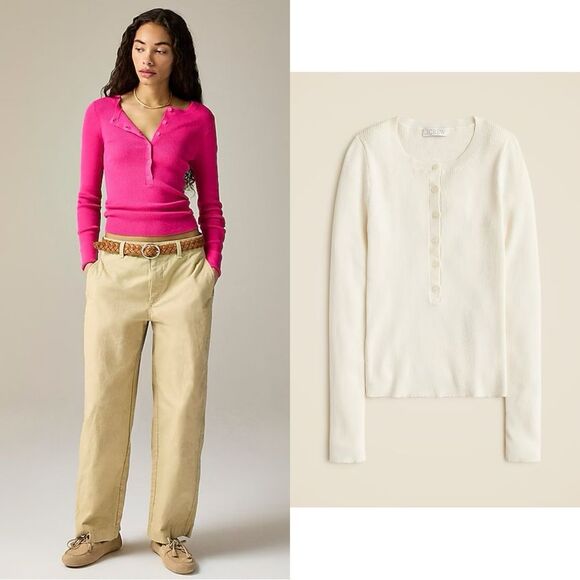 NWT J CREW Henley sweater in TENCEL™ blend in Cream/white - Picture 1 of 7